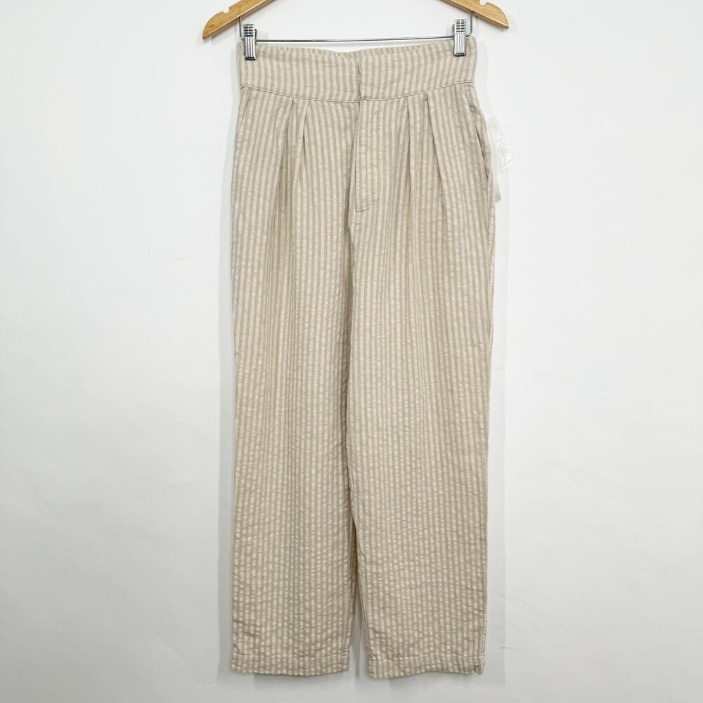 NWT Urban Outfitters Paige Pants Tan Cream Striped Pleated Preppy Beach Size S - Picture 9 of 9